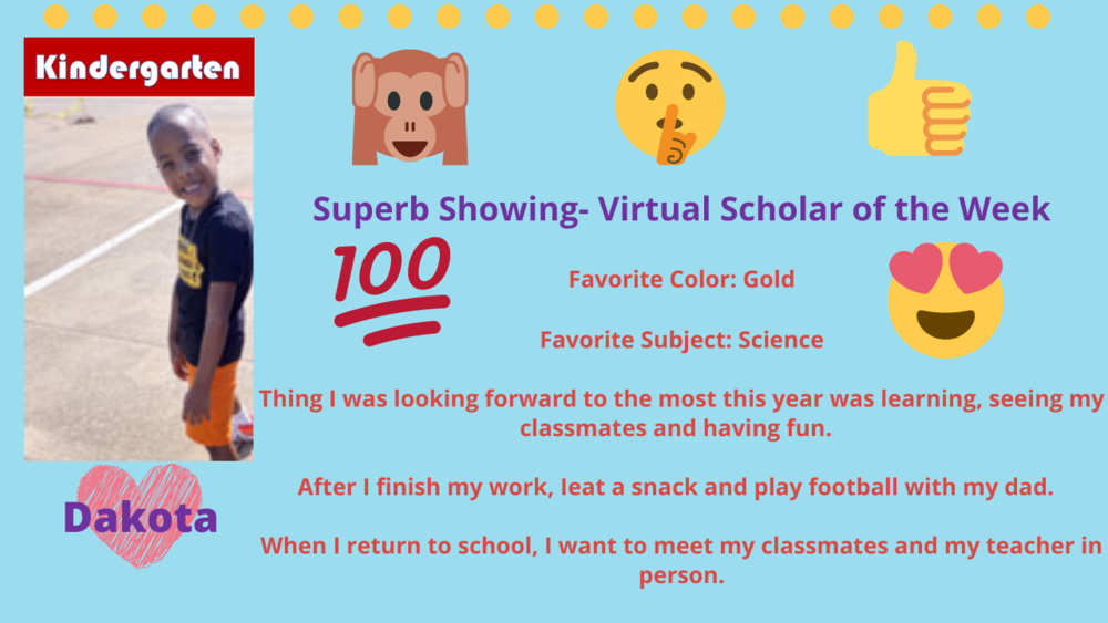 Superb Showing! Virtual Scholars of the Week for November 16 - 20, 2020!