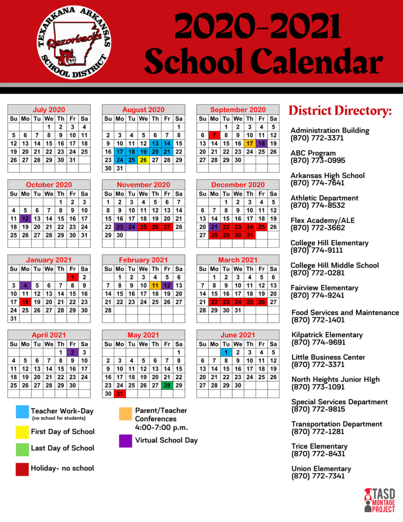 New 2020-2021 District Calendar